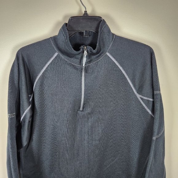 Marmot Sweater Mens Large Black 1/4 Zip Jacket Lined Pullover Outdoor Hiking - Picture 2 of 14